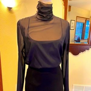 A-K-R-I-S NWOT Black Silk Sheer Blouse Sz 12